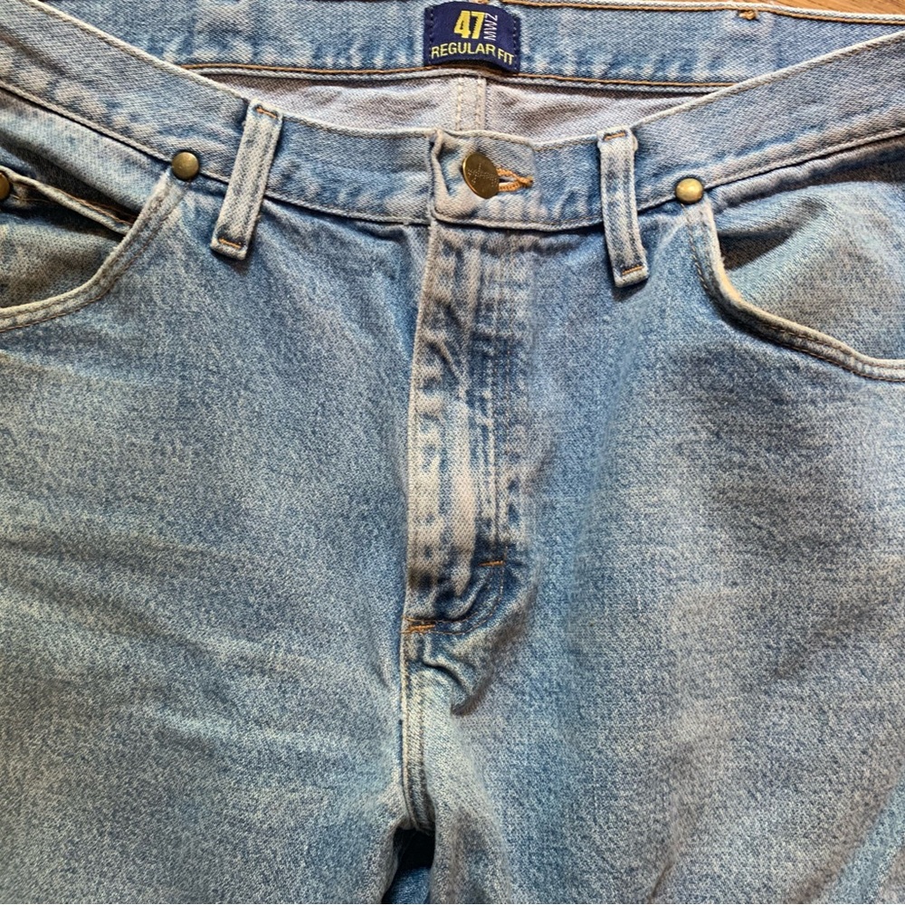Wrangler Jeans Mens 32x34 Blue Wash Regular Fit 47MWZ Cowboy Western Distressed - Picture 4 of 11